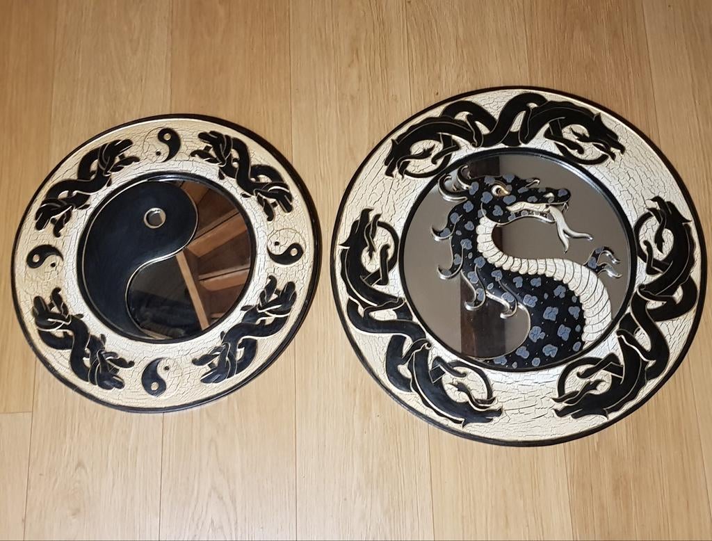 2 ronde houten spiegels Klein formaat 50 cm, groot 60 cm, Ophalen of Verzenden