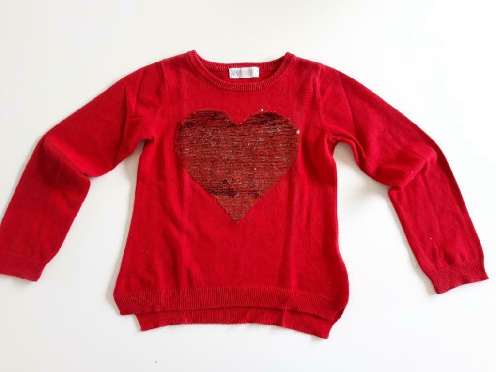 Rode trui met hart (pailletten) - Mt 110/116, Gebruikt, Meisje, Trui of Vest, H&M