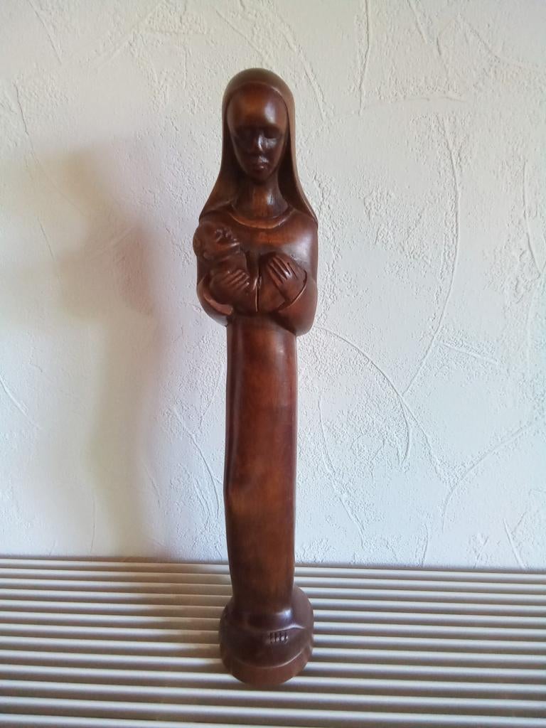 Maria beeld  in hout 33 cm hoog met mooie patinne, Antiek en Kunst, Ophalen