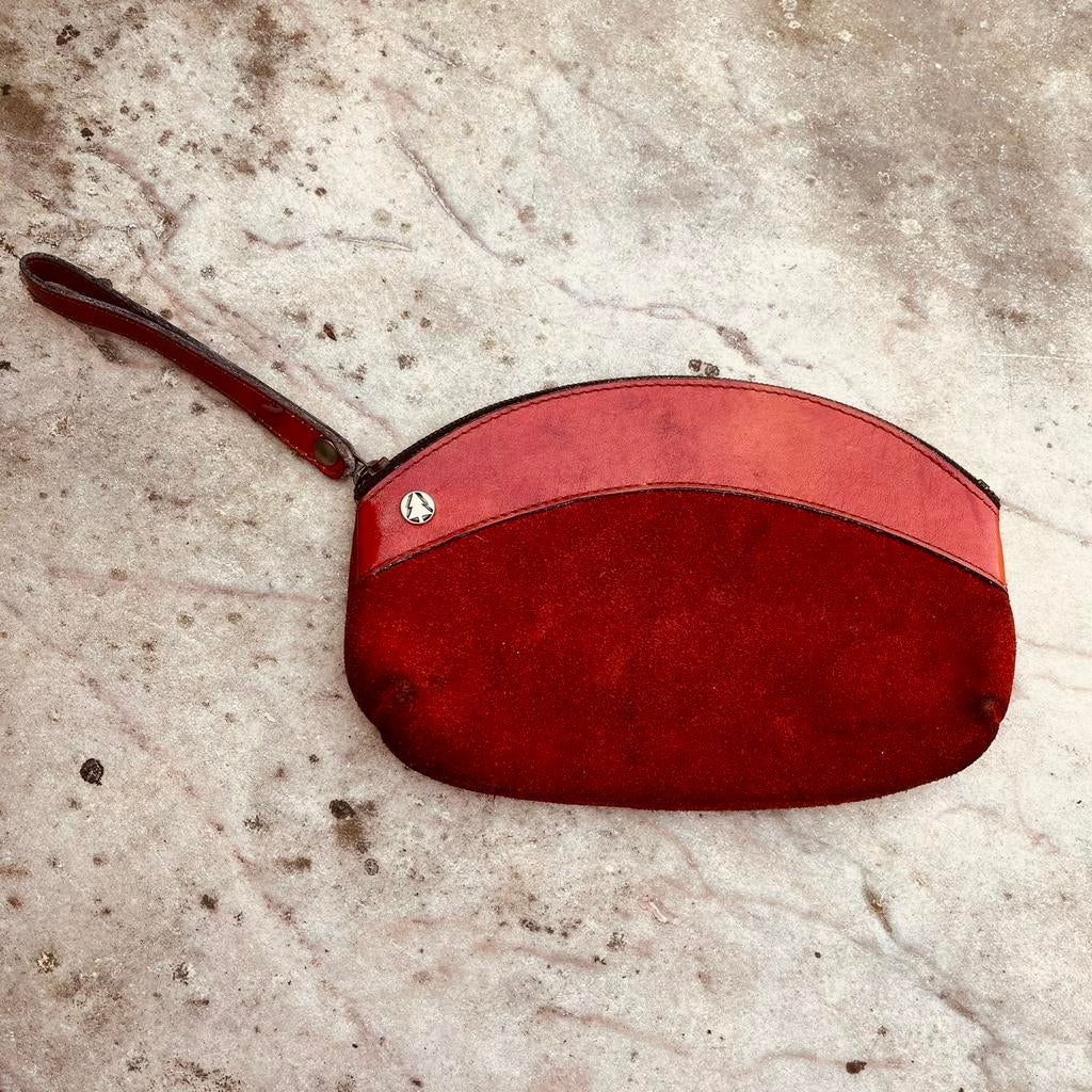 Vintage daim en leder handtas / clutch / portemonnee, Gebruikt, Ophalen of Verzenden, X, Avondtasje