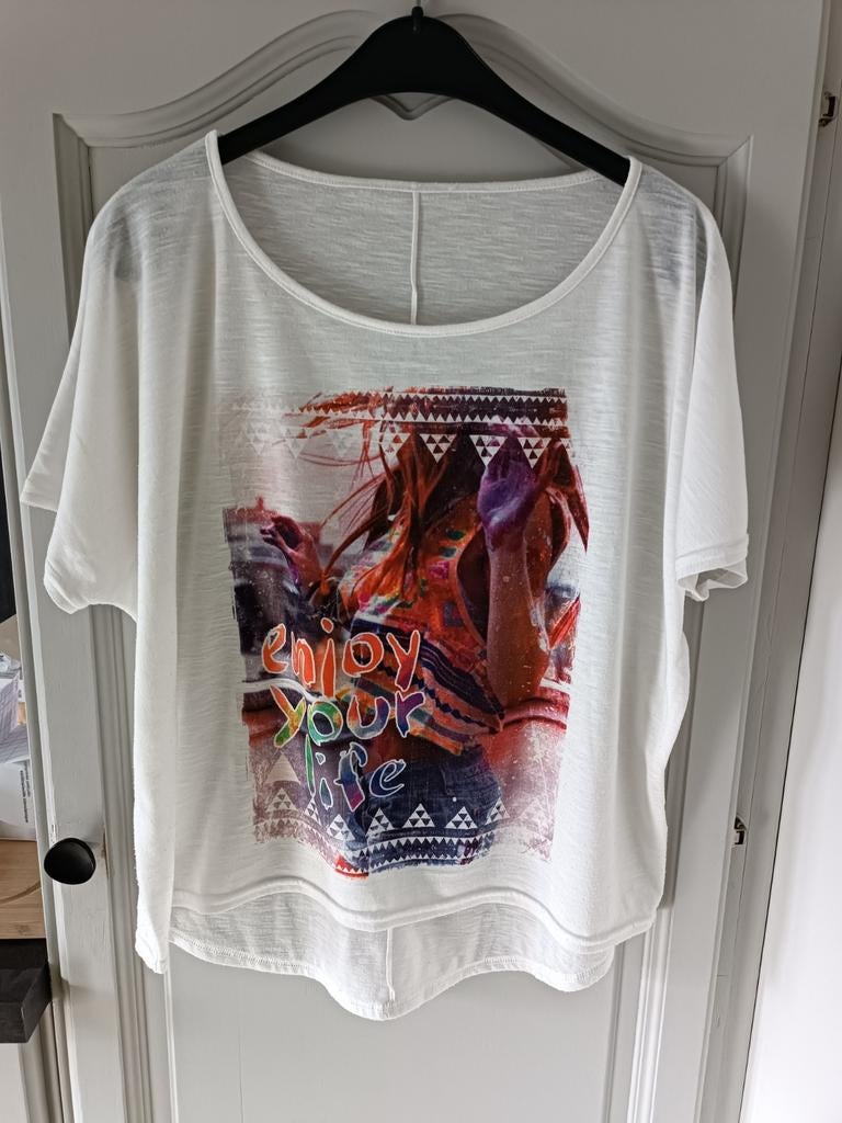 Losvallend T-shirt met tekening, Ophalen of Verzenden, Wit