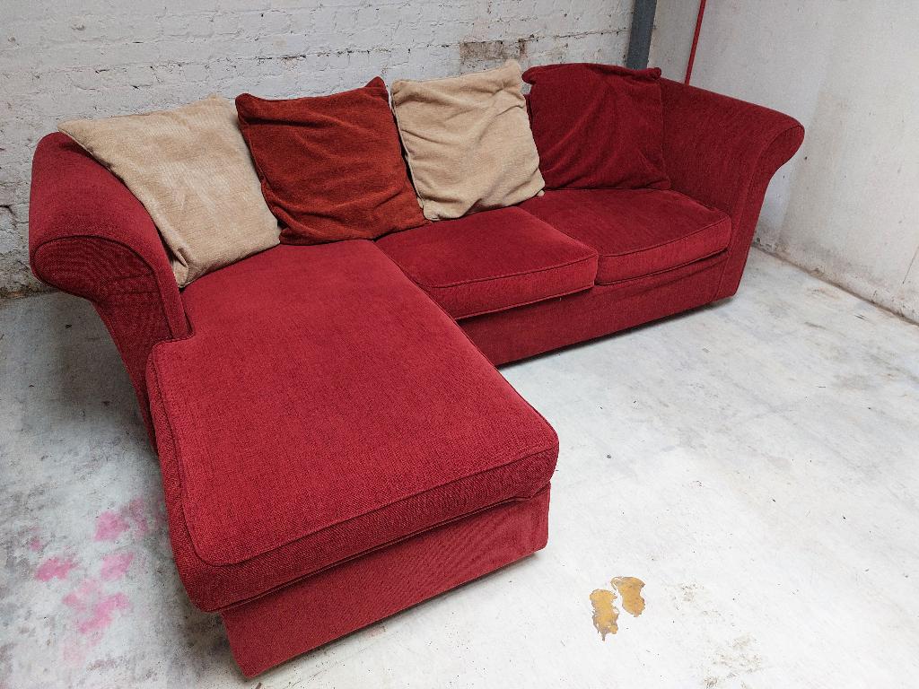 Canapé d’angle rouge, confortable et modulable, Banc d'angle, 200 à 250 cm, Enlèvement, Utilisé