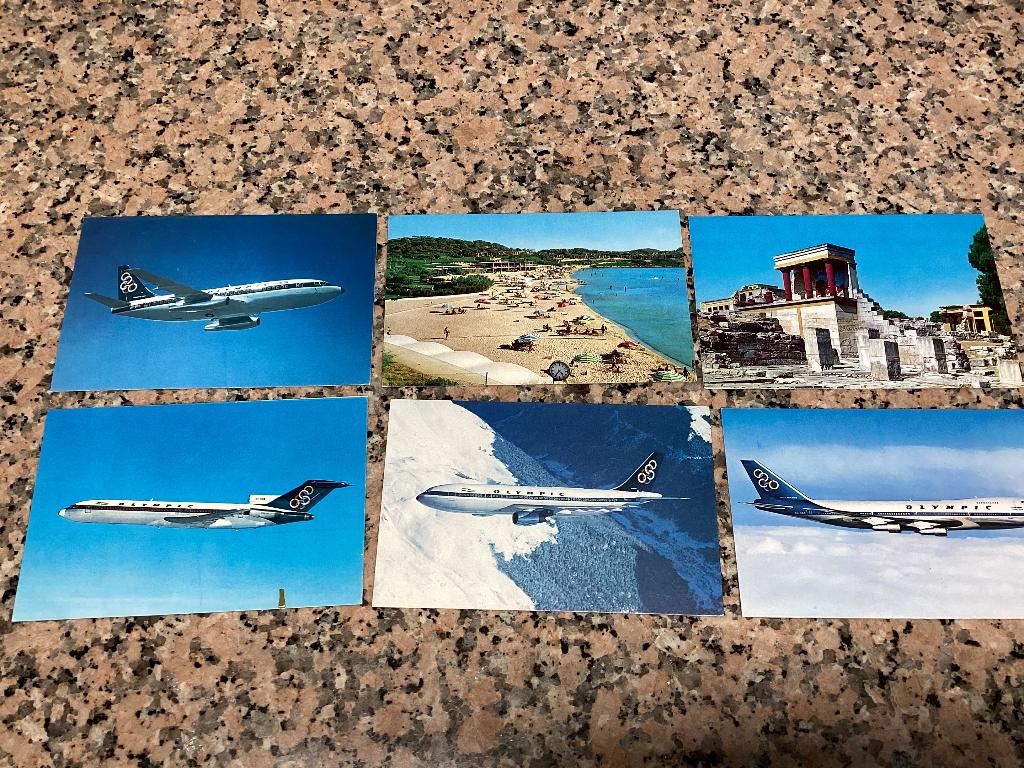 Lot van 6 postkaarten OLYMPIC AIRWAYS, Ophalen of Verzenden, 1980 tot heden, Ongelopen, Voertuig