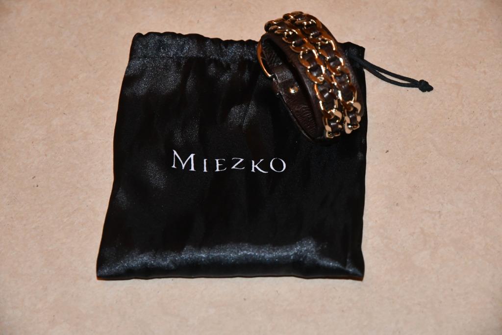 Bruin lederen armband met ketting - Miezko, Ophalen of Verzenden, Nieuw, Bruin, Leer