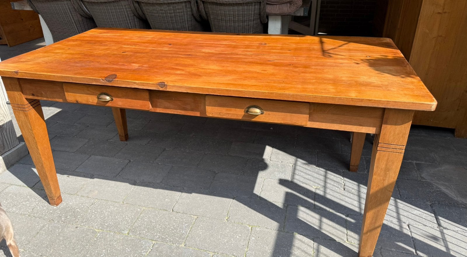 Hele zware oud geloogd grenen tafel eettafel massief hout, Huis en Inrichting, Ophalen, Gebruikt