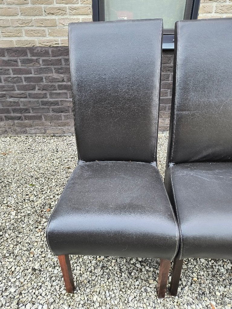 Gratis 6 lederen stoelen, Huis en Inrichting, Ophalen, Gebruikt, Bruin, Leer