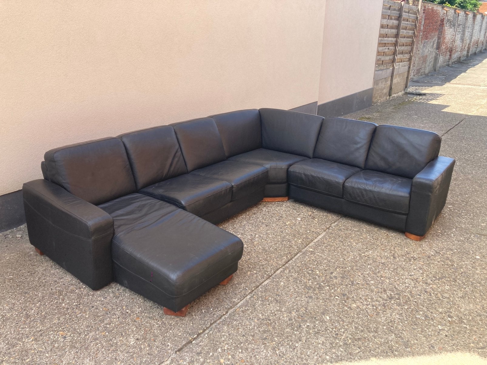 Zithoek zetel sofa zwart leer, Huis en Inrichting, Ophalen, Zo goed als nieuw, Leer
