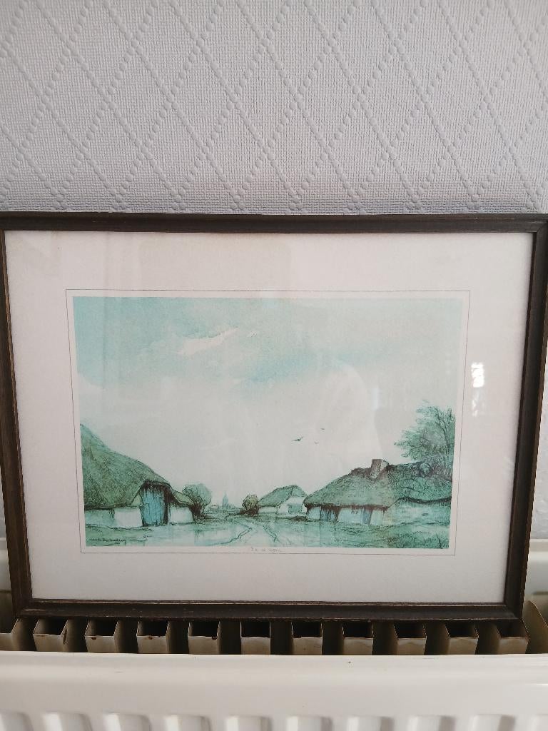Gekleurde prints van etsen van Dirk bakhuis, Eau-forte, Paysage, 1900 - 1949, Enlèvement