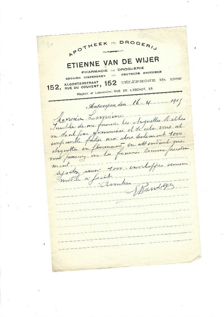 Ancien courrier 1915, Verzenden, Gebruikt