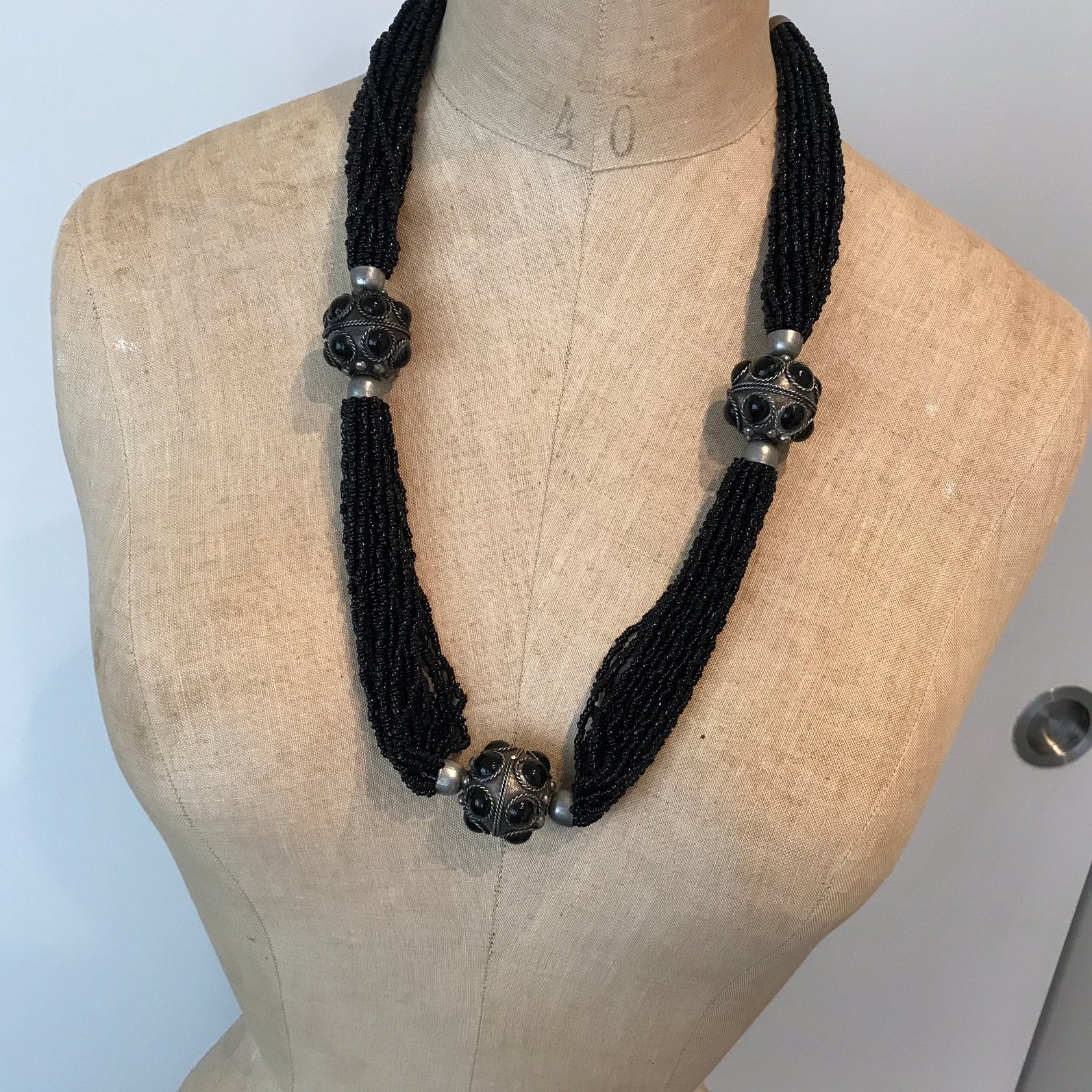 Kraal vintage Boho- etnische styl, Ophalen of Verzenden, Gebruikt, Zwart, Steen of Mineraal