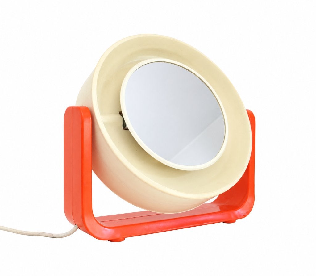 Make-up spiegel – oranje, wit – Allibert | jaren ‘70, Verzamelen, Ophalen of Verzenden, Huis en Inrichting