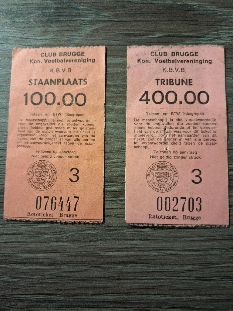 2 oude tickets Club Brugge KV, Tickets en Kaartjes