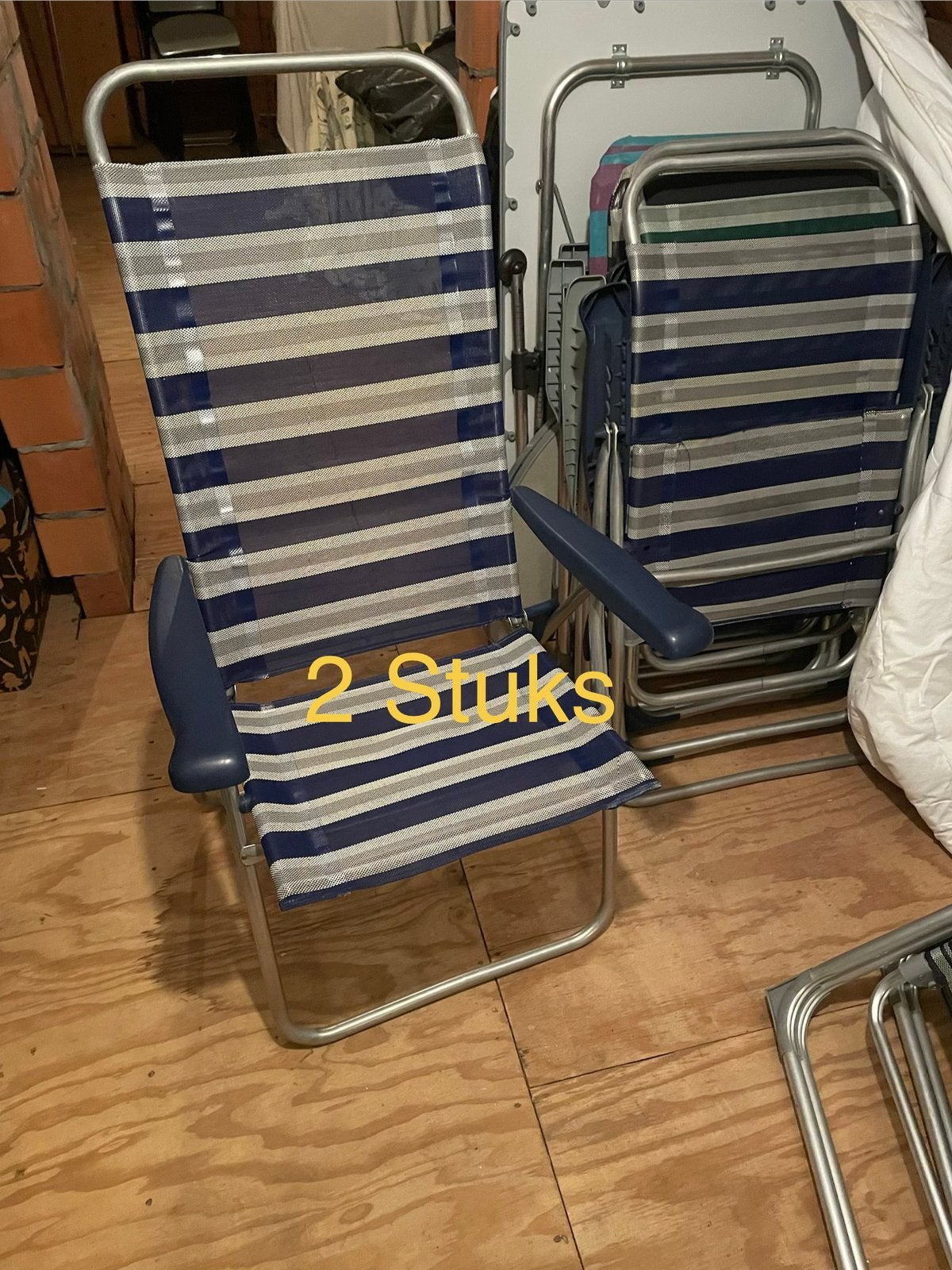4 vouwstoelen camping ook liggen hoog model, Ophalen, Gebruikt