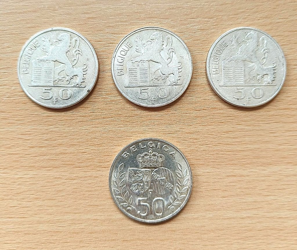4 Zilveren muntstukken van 50Fr, Postzegels en Munten, Ophalen, Setje, Zilver, Zilver