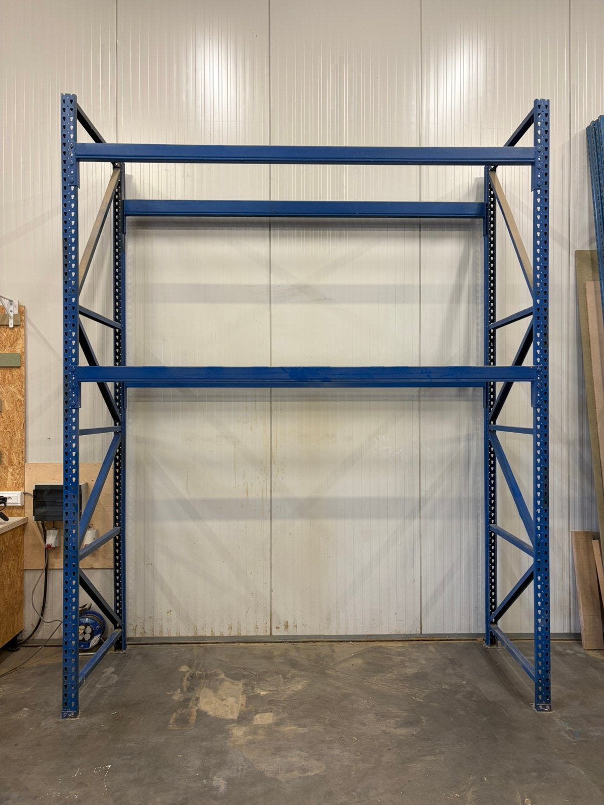 Magazijnrek/palletstelling, 4 staanders, 16 liggers+4 korte, Enlèvement, Utilisé