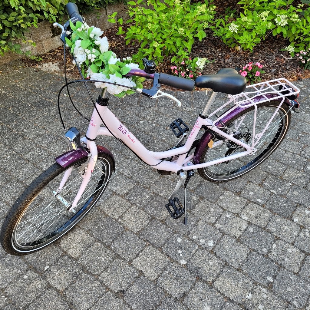 Meisjesfiets BNB Flowerkid 24inch Lichtroos/paars, Ophalen, 24 inch, Velgrem, Versnellingen
