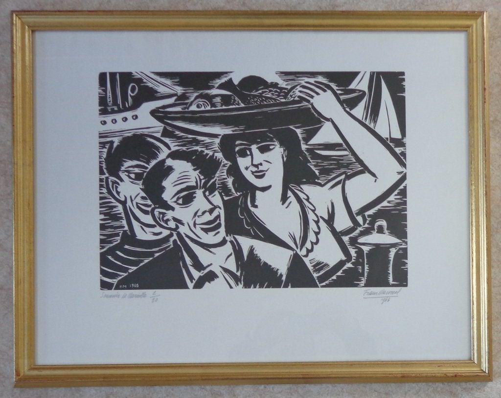 FRANS MASEREEL / MARSEILLE / ZW-W HOUTSNEDE / 55x70cm KADER, Antiek en Kunst, Ophalen of Verzenden