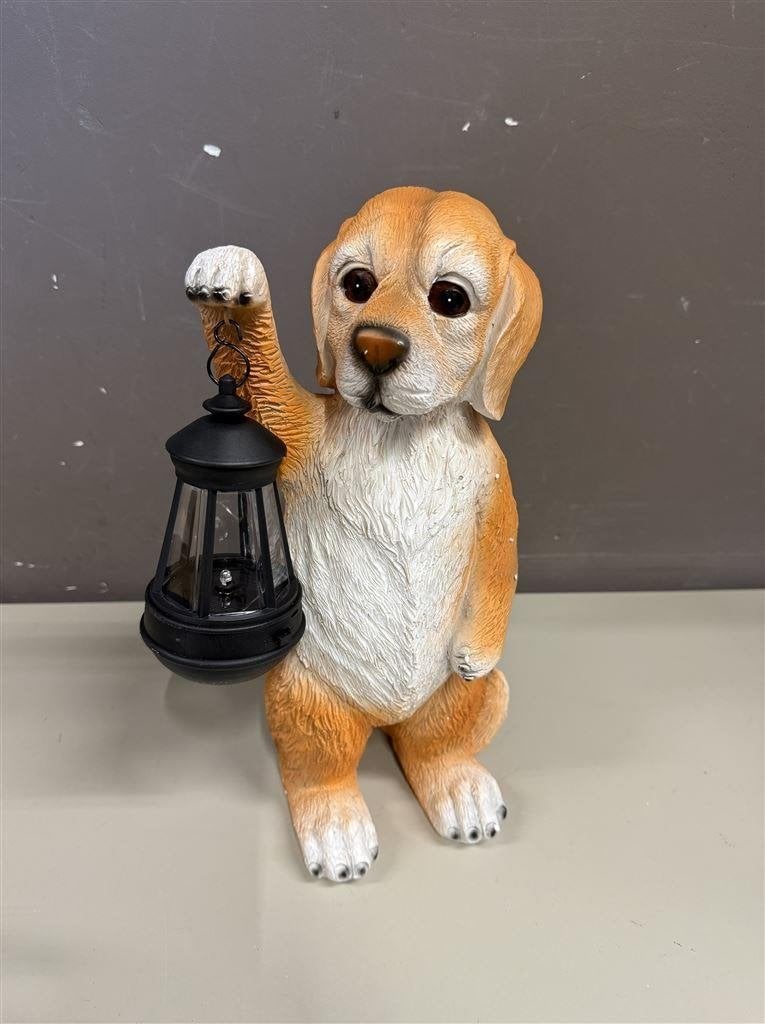 Tuinornament op zonne-energie - honden lamp, Tuin en Terras, Tuinbeelden, Nieuw, Ophalen of Verzenden