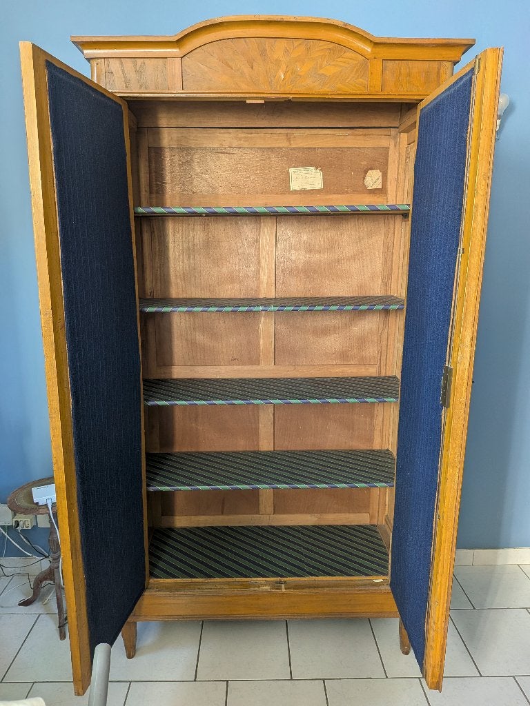 Armoire ancienne en bois marqueté avec miroirs, 3 ou 4 tiroirs, Ancien, 25 à 50 cm, 100 à 150 cm