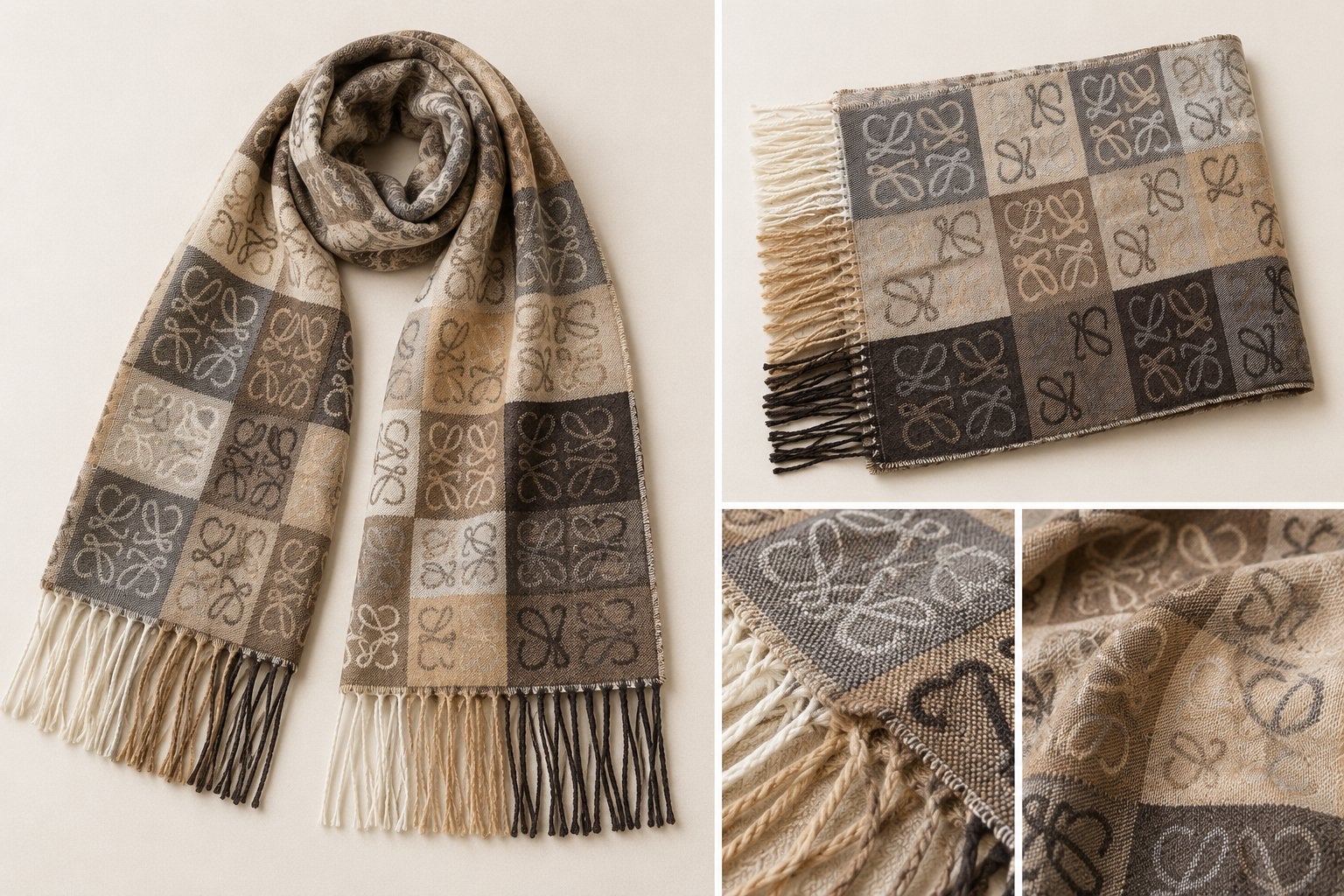 Luxe Sjaal in Cashmere Look – Beige, Taupe & Bruin –, Kleding | Dames, Mutsen, Sjaals en Handschoenen, Ophalen, Zo goed als nieuw