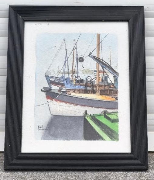Aquarelle bateau en bretagne signe Paul perveux, Enlèvement ou Envoi, Aquarelle