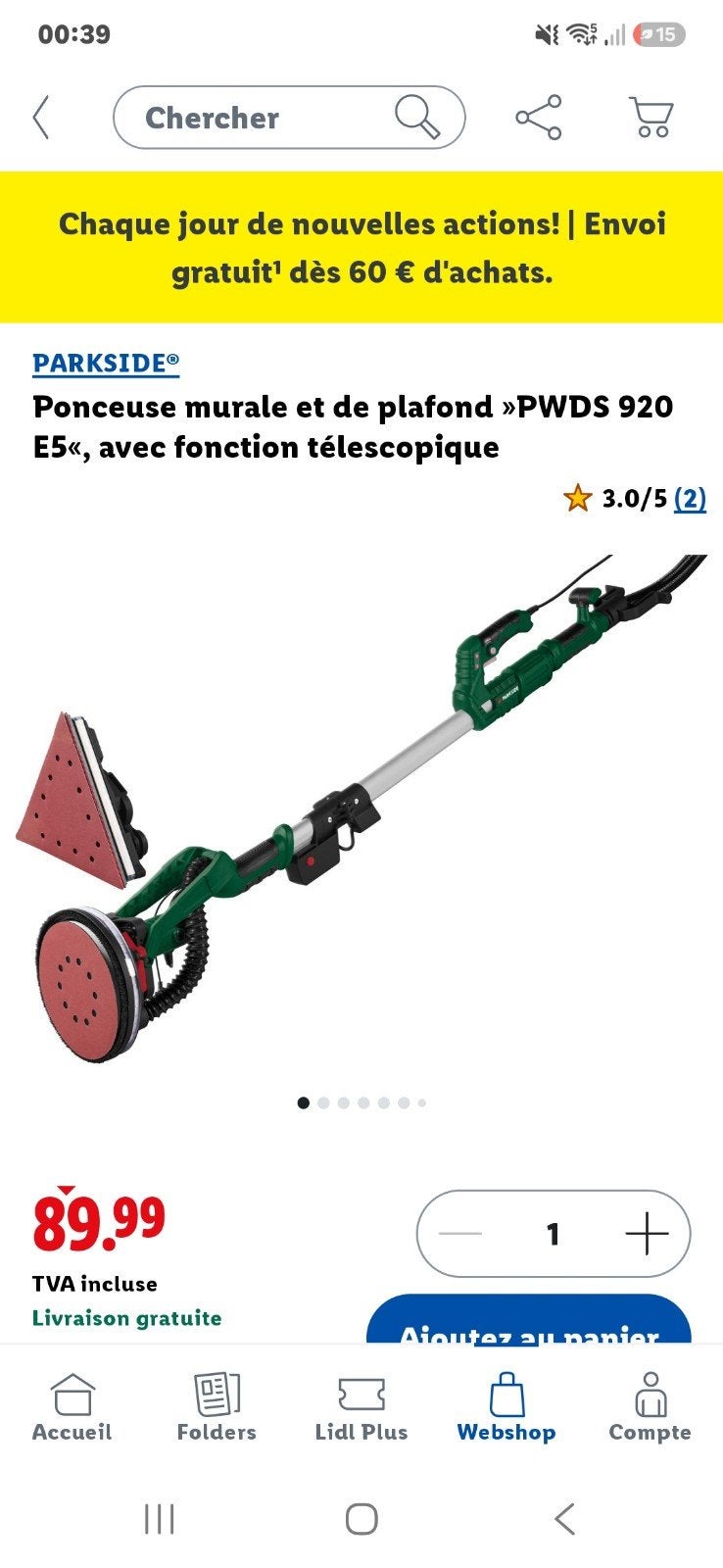 Ponceuse Parkside, Jardin & Terrasse, Enlèvement