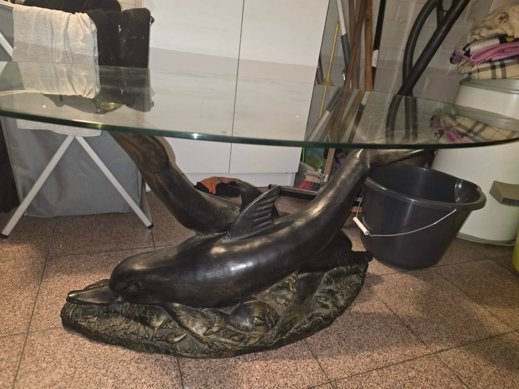 Salontafel dolfijnen met glazen blad, Ophalen