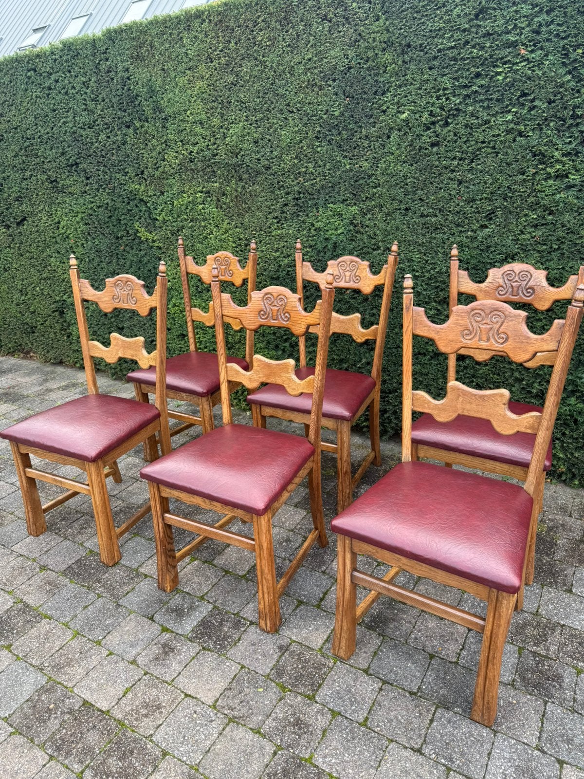 Ensemble de 6 chaises salle à manger vintage en chêne massif, Enlèvement