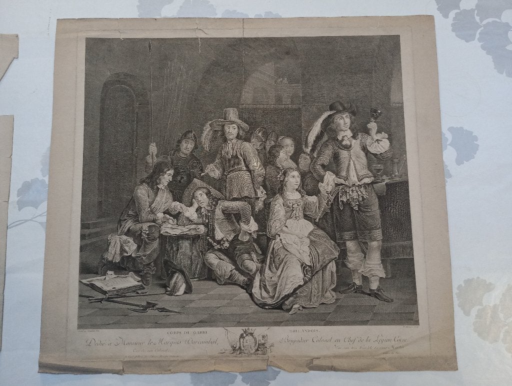 Gravure XVIIIe Corps de garde hollandois P. Maleuvre,B42, Enlèvement ou Envoi, Gravure, 1700 - 1799