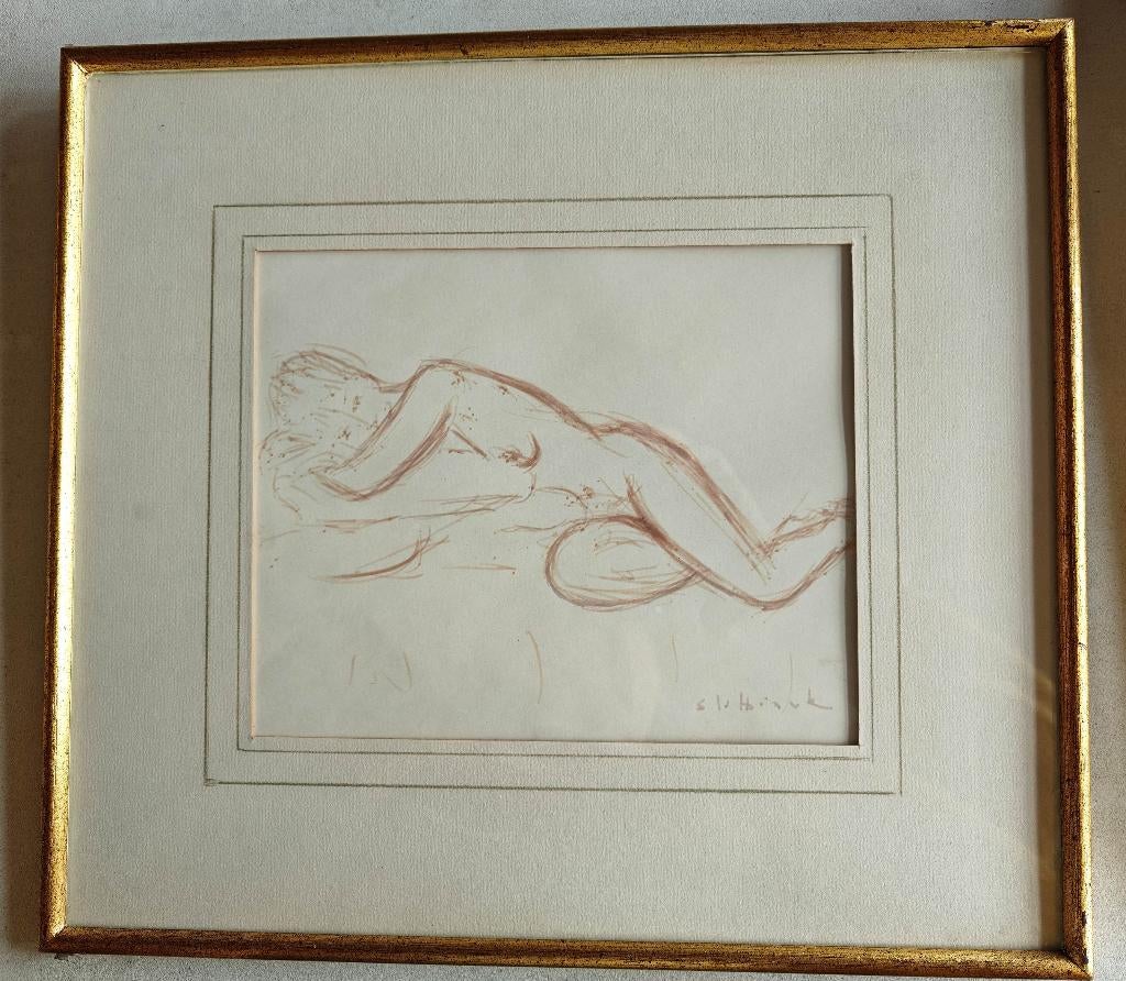 Hendrik Slabbinck, schets liggend vrouwelijk naakt, Antiek en Kunst, Ophalen