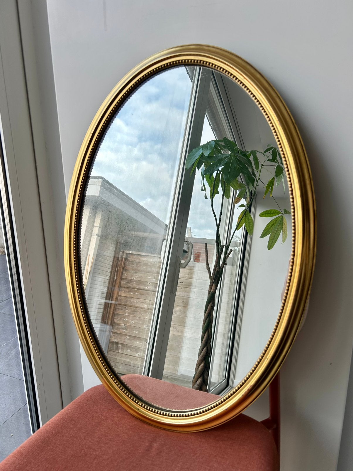 Antieke gouden spiegel, Ophalen, Ovaal, Minder dan 50 cm, Minder dan 100 cm