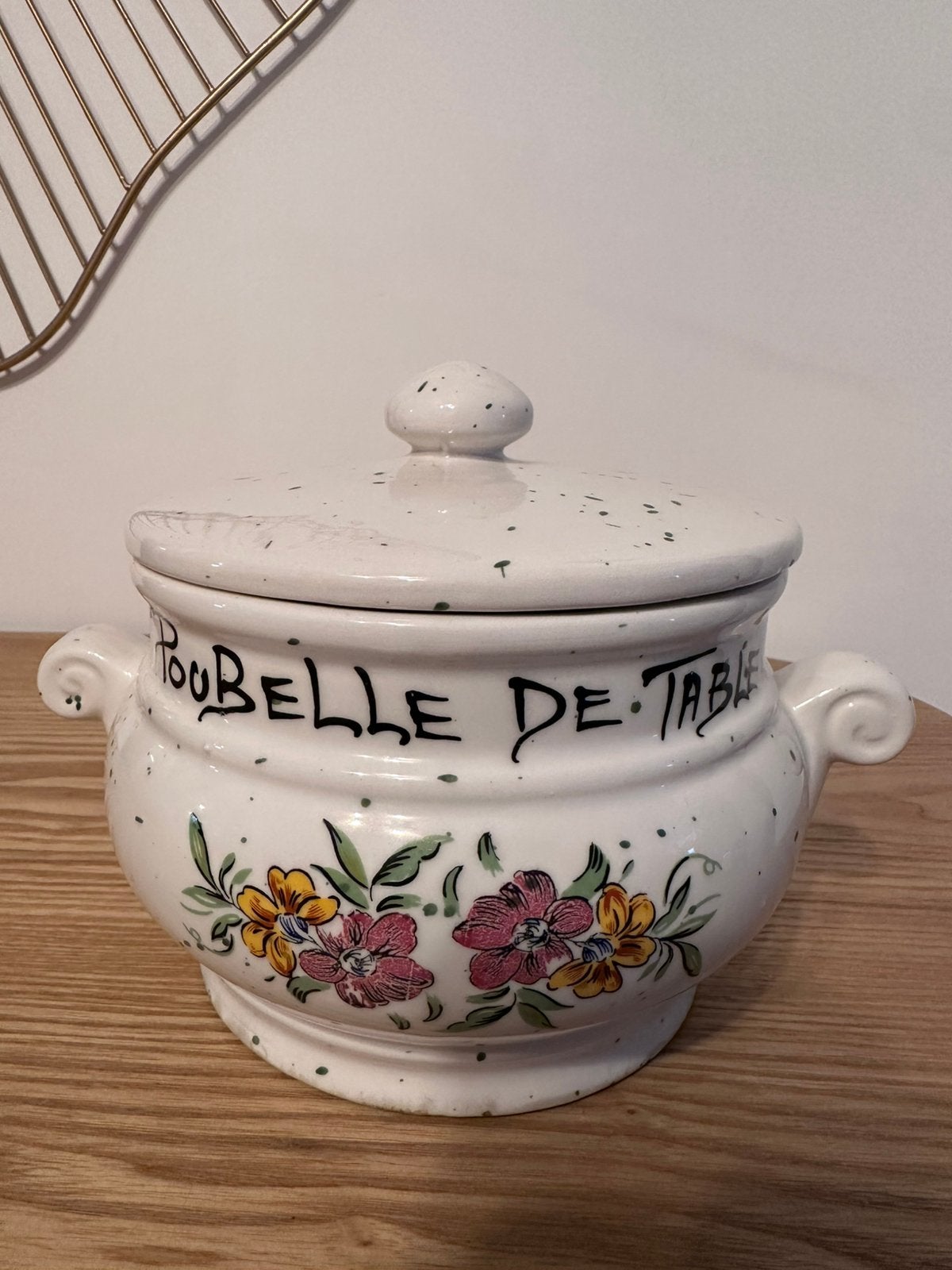 Jolie poubelle de table fleurie, Enlèvement, Vintage