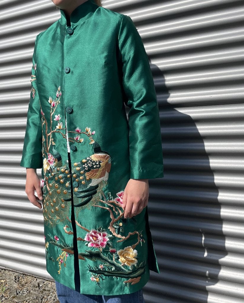 Japanse mantel, Kleding | Dames, Jassen | Zomer, Ophalen, Zo goed als nieuw, Maat 36 (S), Groen