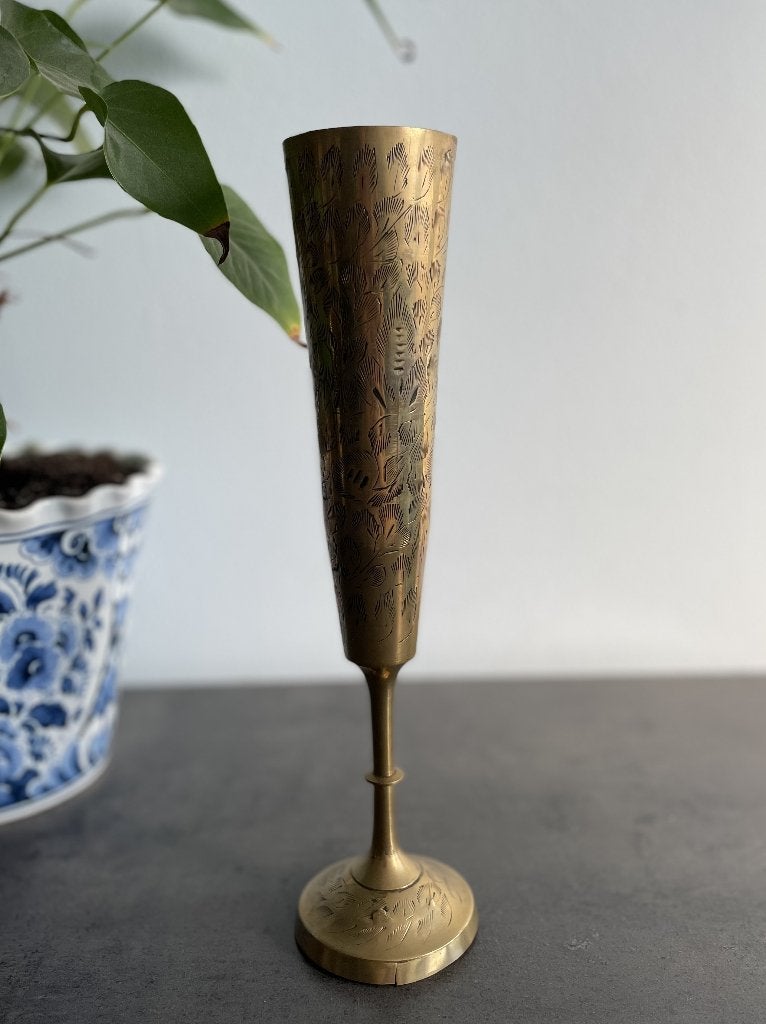 Vintage messing trompetvaas uit India, Antiek en Kunst, Ophalen