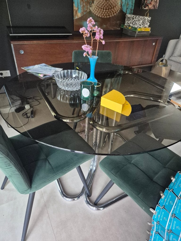 Table en verre vintage, Maison & Meubles, 100 à 150 cm, Cinq personnes ou plus, Enlèvement, Utilisé