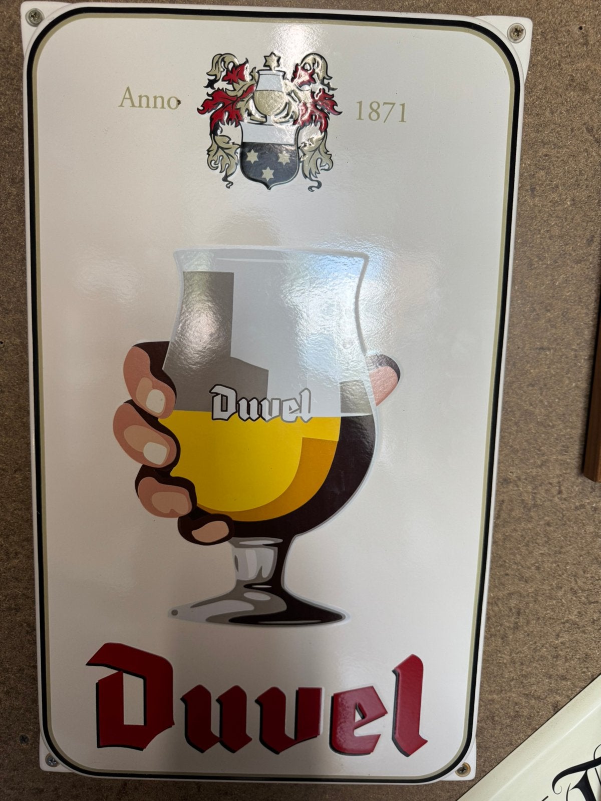 Duvel emaille bord, Verzamelen, Ophalen, Zo goed als nieuw, Duvel