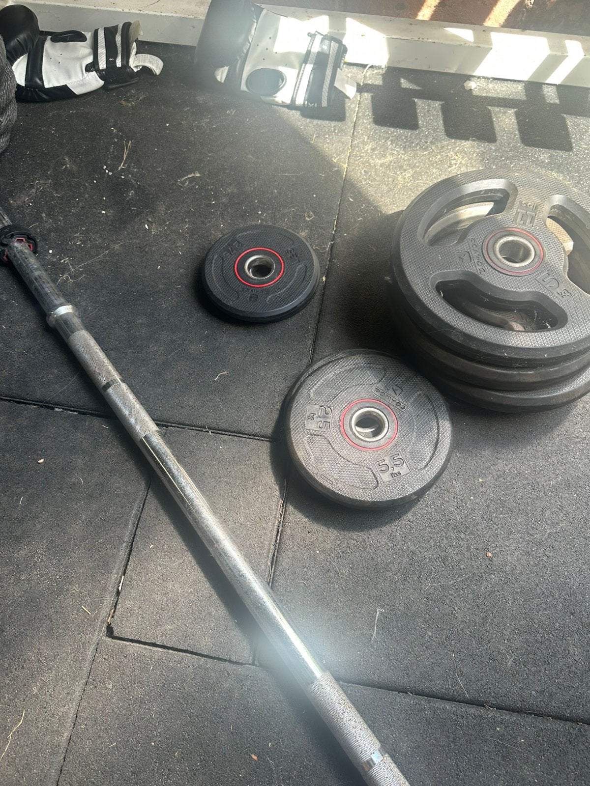 Halterstang en 27,5 kg aan schijven, Sport en Fitness, Ophalen, Zo goed als nieuw