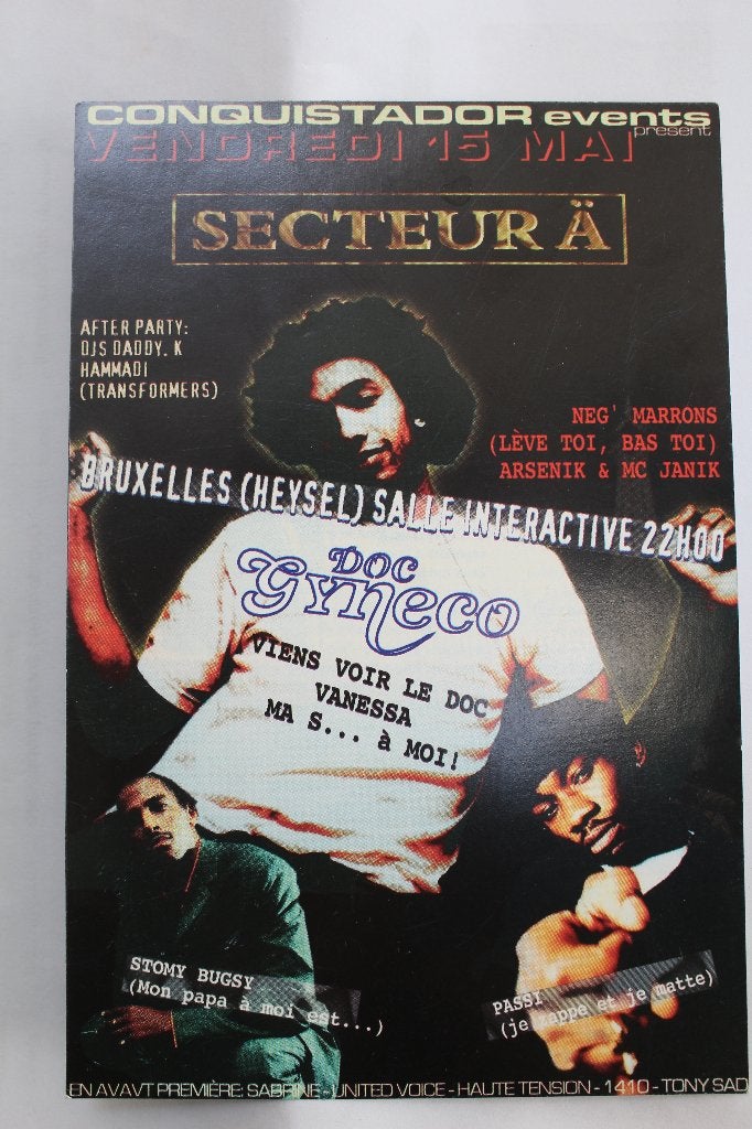 Flyer Secteur A - Doc Gyneco Passi Stomy Bugsy concert 90', Collections, Enlèvement ou Envoi, Rectangulaire vertical, Musique