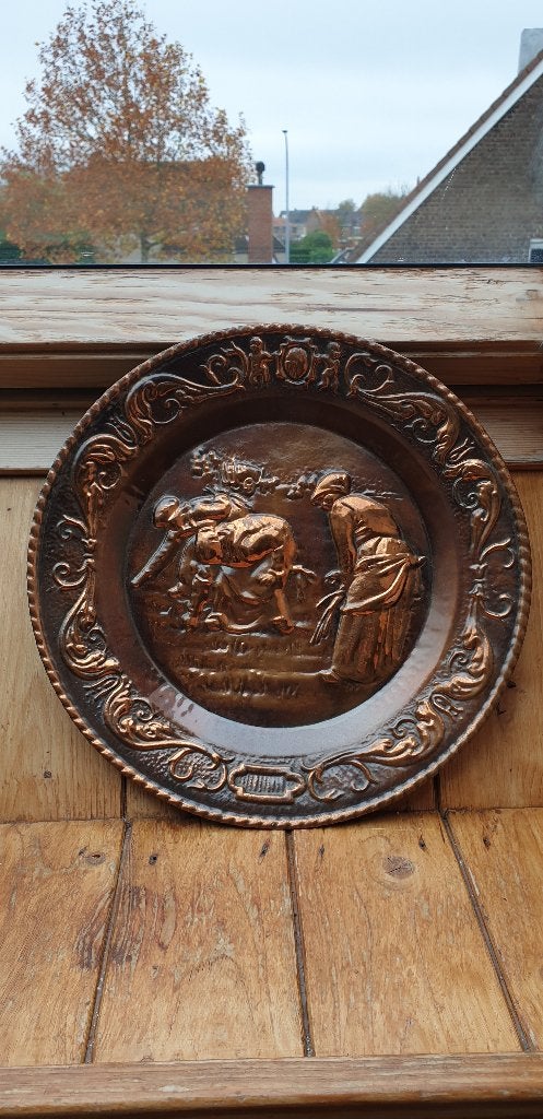 Koperen bord , de korenraapsters, Ophalen of Verzenden, Koper