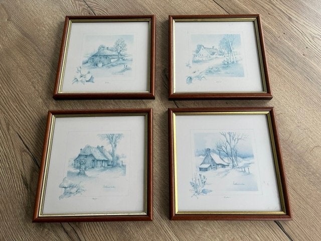 Vintage kadertjes " de 4 jaargetijden ", Ophalen of Verzenden, Vintage, Overige onderwerpen