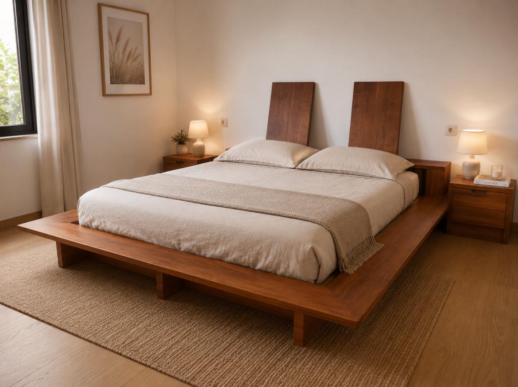 Lit en bois massif – Cerisier & hêtre – 220 x 240 cm, Maison & Meubles, Brun, Enlèvement, Utilisé, 200 cm