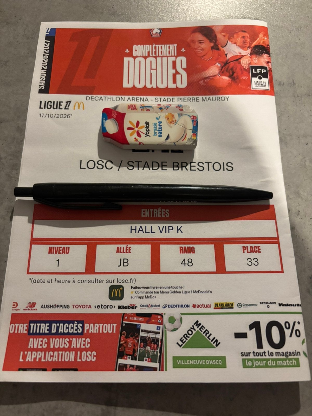 2 places de football en VIP pour le match du LILLE-BREST, Tickets & Billets, Deux personnes, Octobre