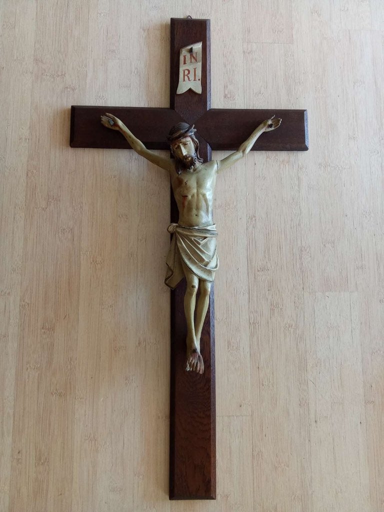 Kruisbeeld met corpus Christi 80cm., Verzamelen, Ophalen of Verzenden, Gebruikt, Christendom | Katholiek