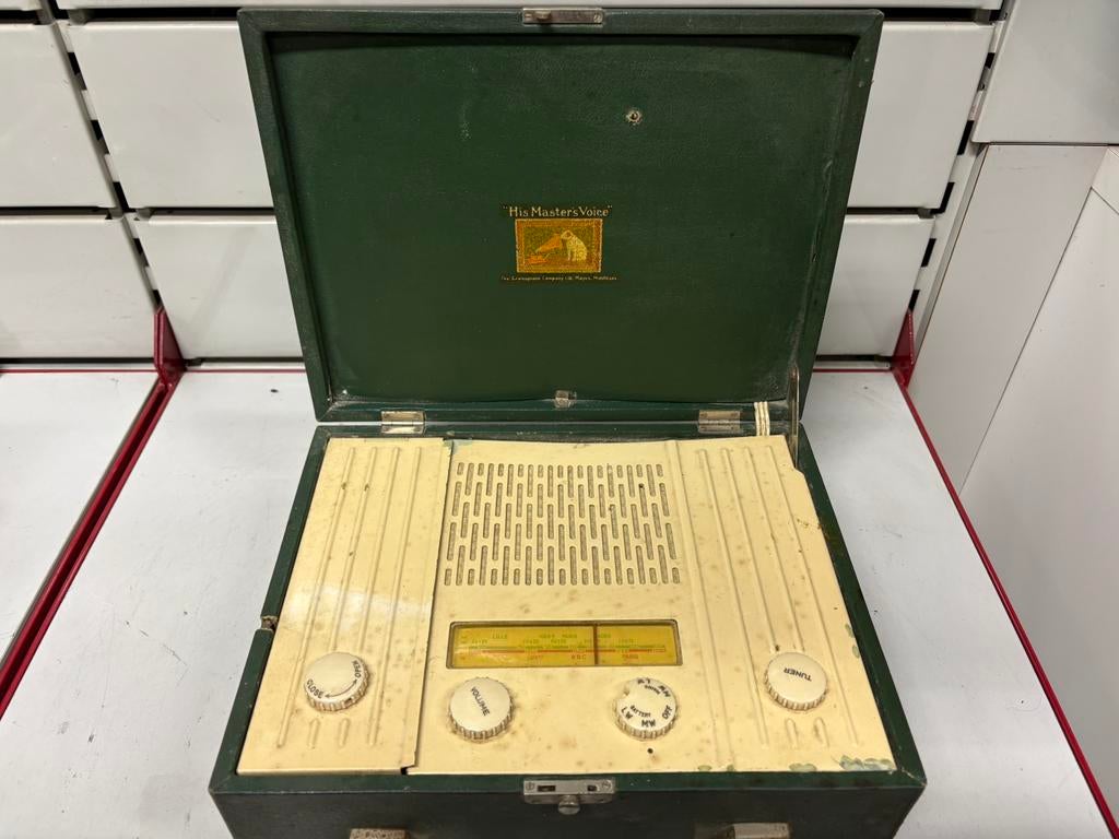 Vintage radio „His Master's Voice” (HMV) - 50’s - Collectie, Ophalen of Verzenden, Gebruikt, Radio