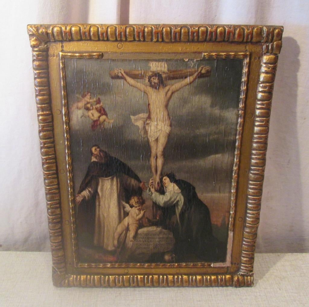 Belle œuvre peinte ancienne 'Christ en croix' - 34x28, Enlèvement ou Envoi