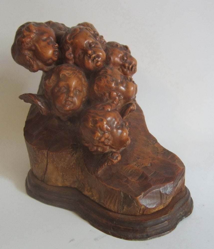 Sculpture en bois duprof Herman Steiner, 8 têtes d'ange 1923, Envoi, Marqué, Bois, Sculpture sur bois