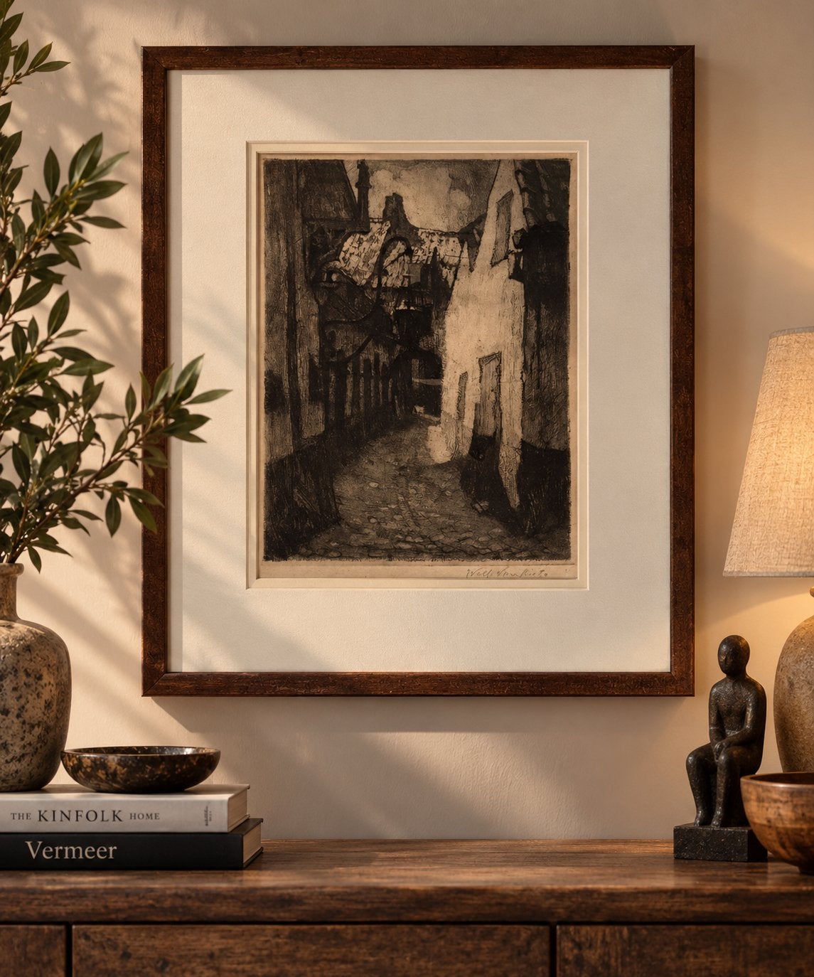 Ets. Willem van Riet. Straatje in Antwerpen. Gesigneerd, Antiek en Kunst, Ophalen of Verzenden