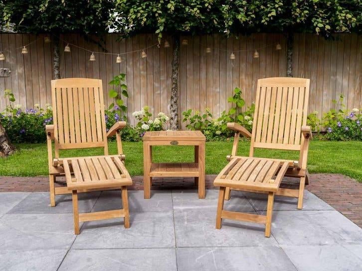 Luxe Inklapbare Ligstoelen | Duurzame Teak Setaanbieding, Tuin en Terras, Ophalen of Verzenden, Teakhout, Inklapbaar