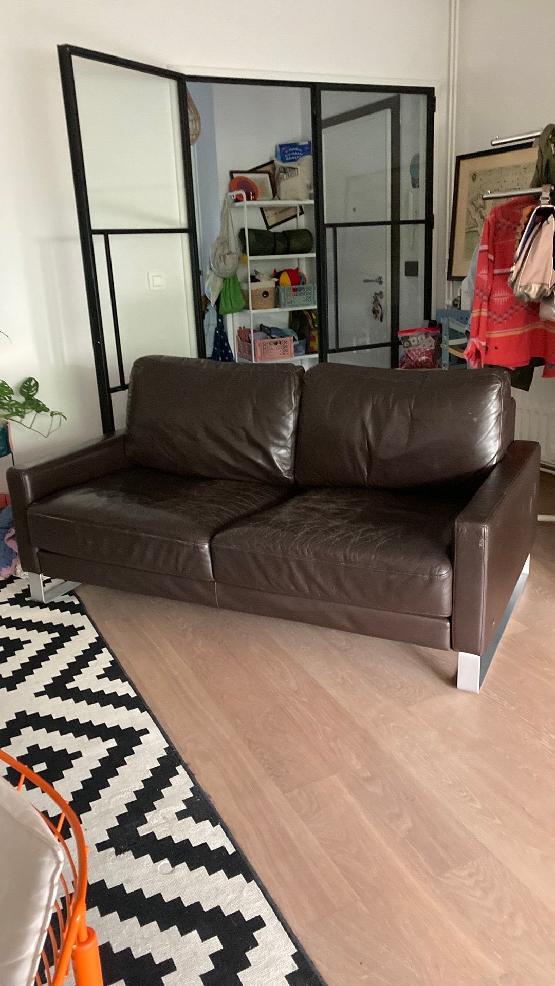 Leren driezit Rolf Benz donkerbruin, Ophalen, Gebruikt, 150 tot 200 cm, Driepersoons