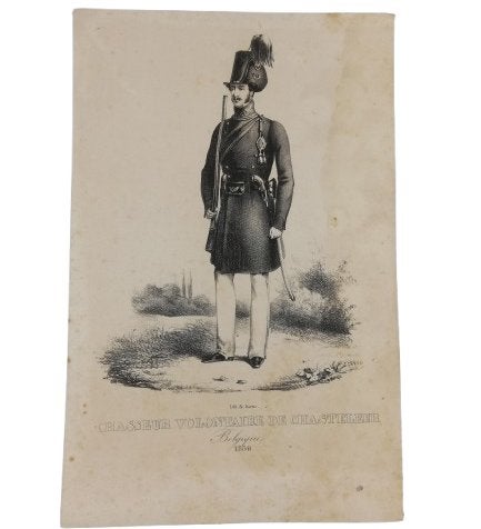Prent 'Chasseur Volontaire de Chasteleer - Belgique - 1830', Ophalen of Verzenden, Landmacht, Kunstobject